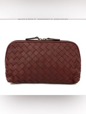 Bottega Veneta Intrecciato Cosmetic Pouch Clutch Leather Woven Zip Case